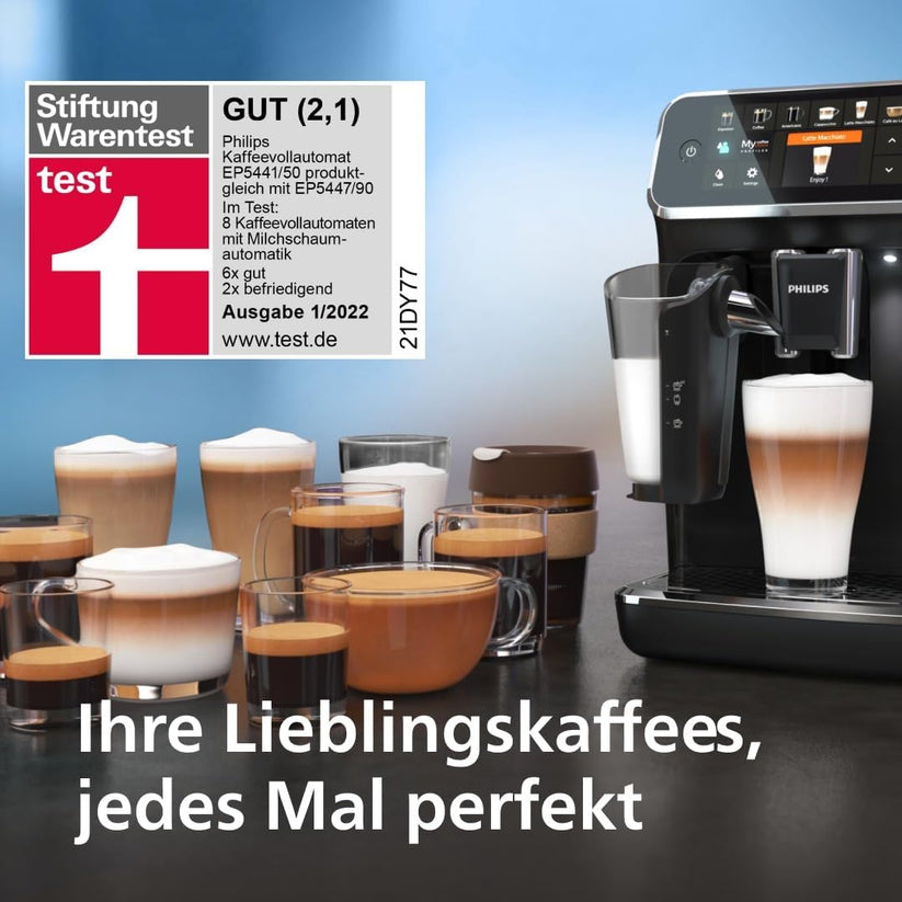 Philips 5400 Series Vollautomatische Kaffeemaschine – 12 Getränke, LatteGo System, TFT-Display, individuell einstellbar (EP5441/50) ☕